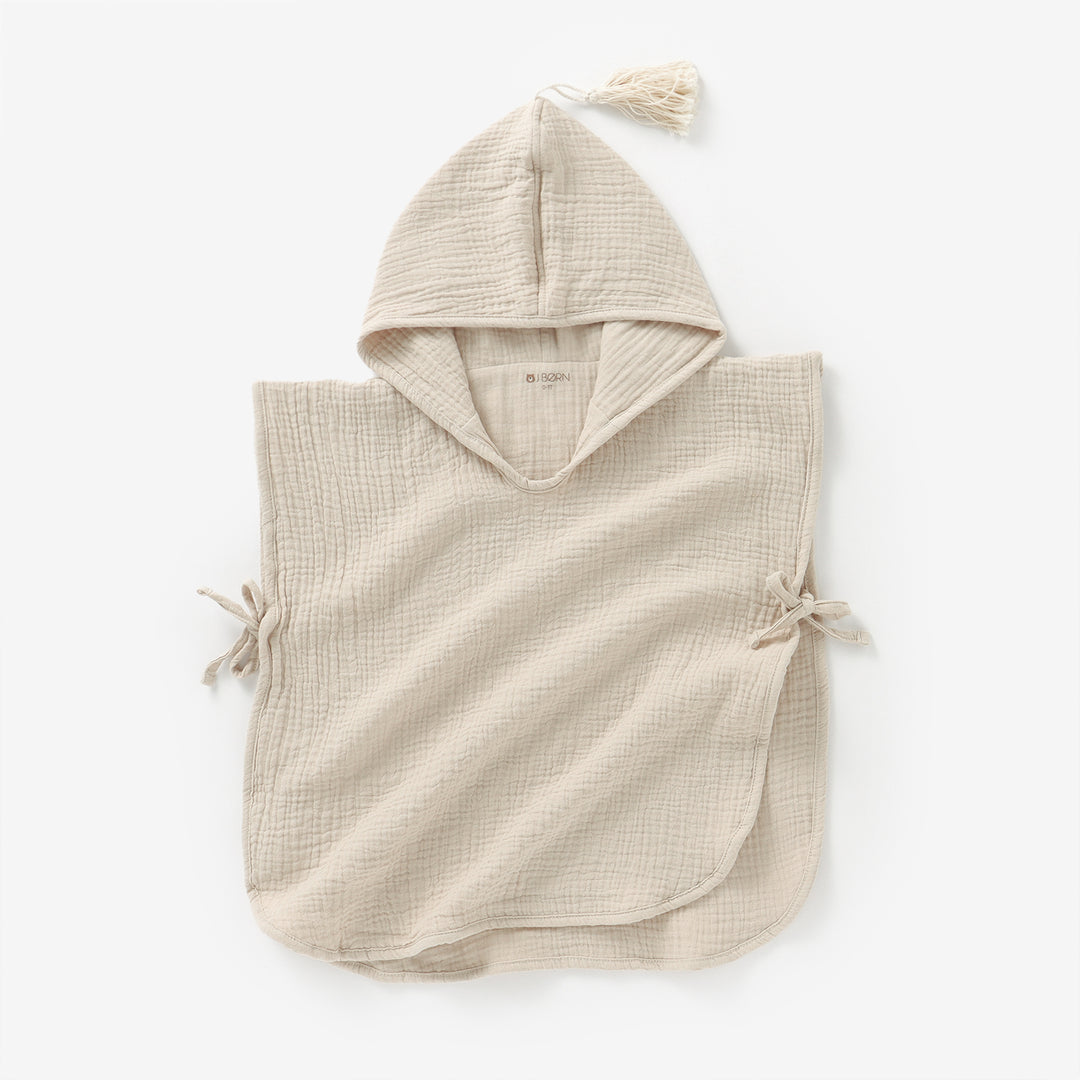 JBØRN Organic Cotton Muslin Hooded Poncho Towel | Personalisable in Muslin Sandstone, sold by JBørn Baby Products Shop, Personalizable by JustBørn