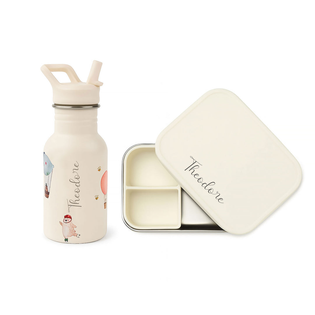 JBØRN Personalised Set | Water Bottle & Lunch Box Set Adventure Bear - Personalisable Baby Products Sold and Personalised by JustBørn