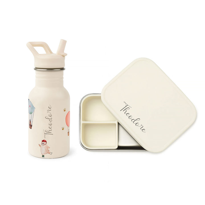 JBØRN Personalised Set | Water Bottle & Lunch Box Set Adventure Bear - Personalisable Baby Products Sold and Personalised by JustBørn