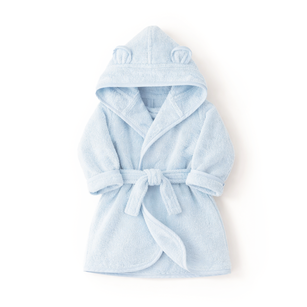JBØRN Organic Cotton Baby Hooded Towelling Bathrobe Baby Blue Bathrobe - Personalisable Baby Products Sold and Personalised by JustBørn