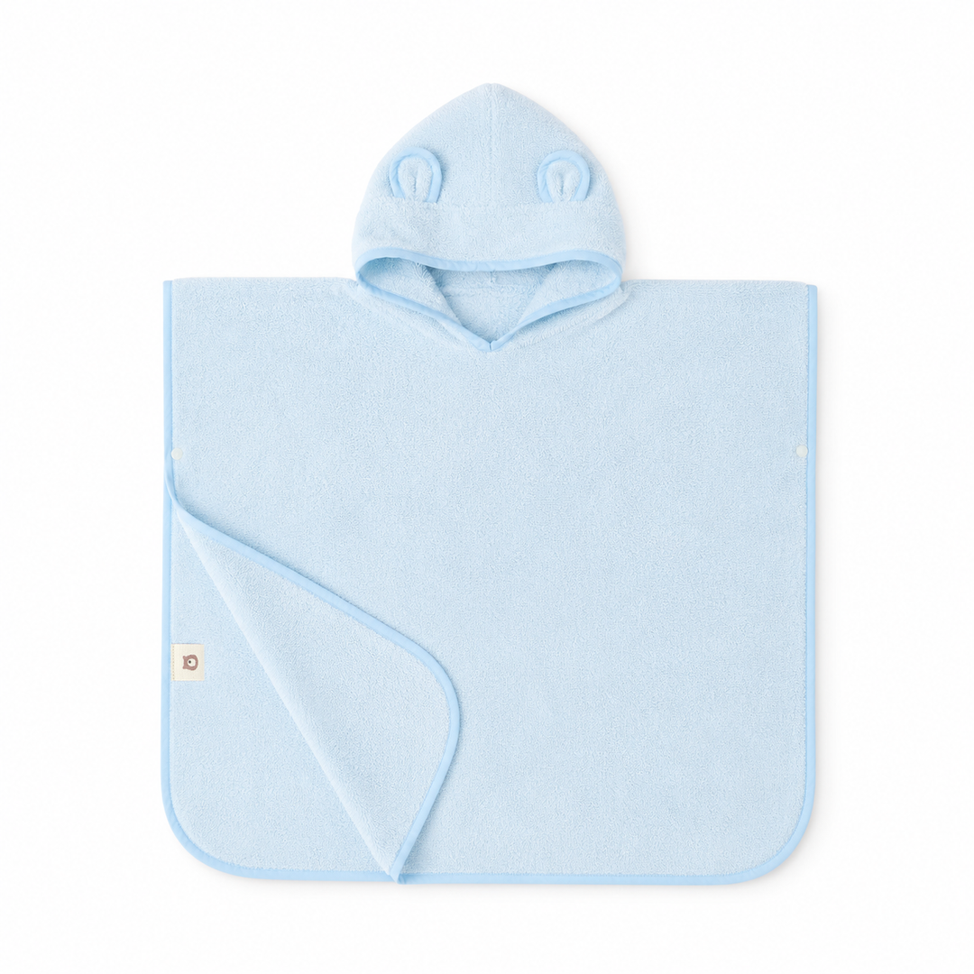 JBØRN Organic Cotton Towelling Hooded Poncho Baby Blue Poncho - Personalisable Baby Products Sold and Personalised by JustBørn
