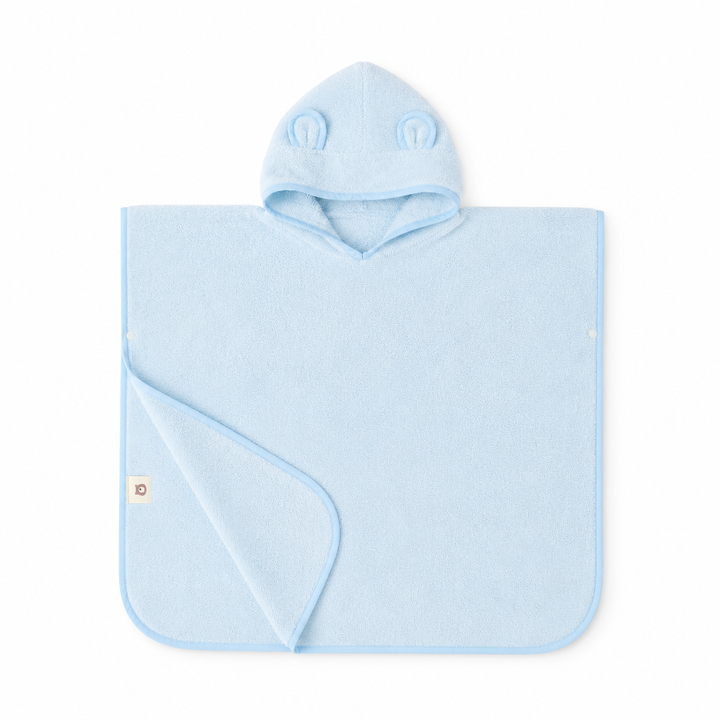 JBØRN Organic Cotton Towelling Hooded Poncho Baby Blue Poncho - Personalisable Baby Products Sold and Personalised by JustBørn