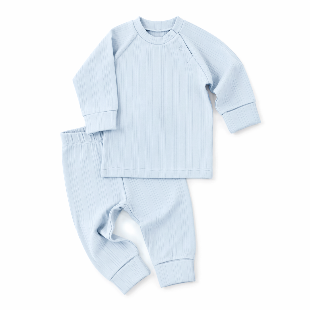 JBØRN Ribbed Bamboo Pyjama Set Baby Blue Pyjama - Personalisable Baby Products Sold and Personalised by JustBørn