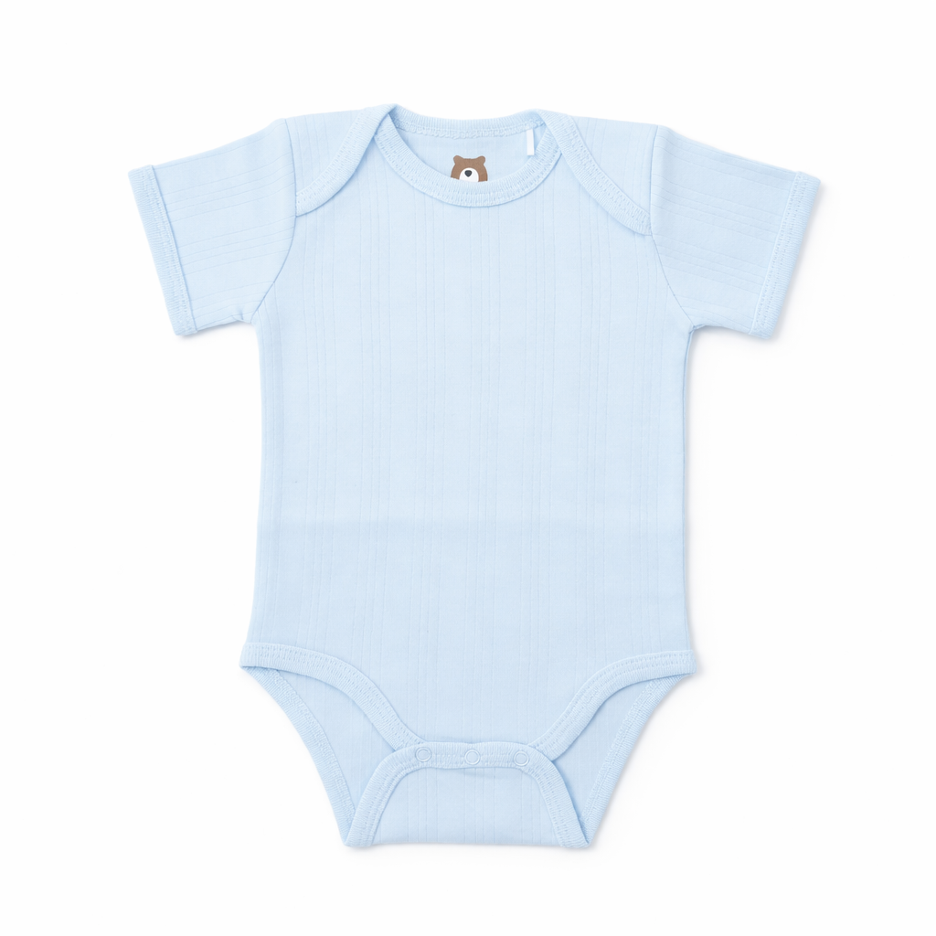 JBØRN Ribbed Bamboo Short Sleeve Bodysuit Baby Blue | Short Sleeve | Classic - Personalisable Baby Products Sold and Personalised by JustBørn
