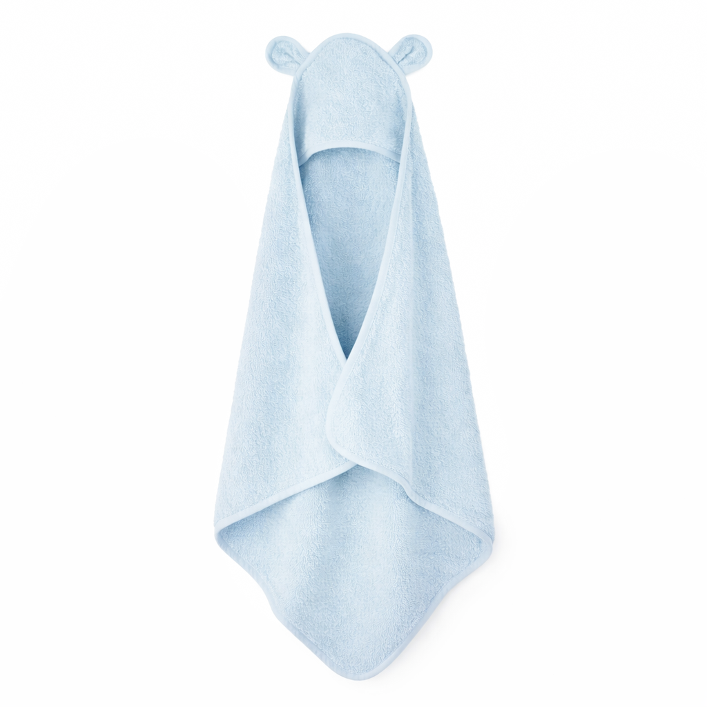 JBØRN Organic Cotton Baby Hooded Towel with Ears Powder Blue - Personalisable Baby Products Sold and Personalised by JustBørn