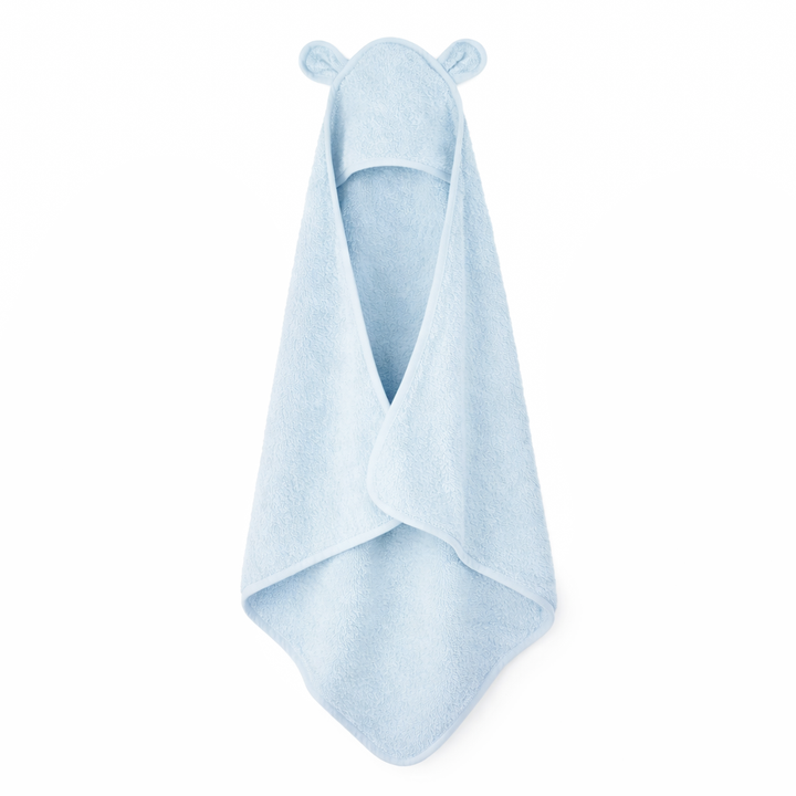 JBØRN Organic Cotton Baby Hooded Towel with Ears Powder Blue - Personalisable Baby Products Sold and Personalised by JustBørn