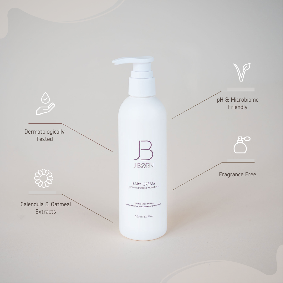 JBØRN Baby Cream | Fragrance-Free with Prebiotics & Probiotics Baby Cream 200 ml Only - Personalisable Baby Products Sold and Personalised by JustBørn