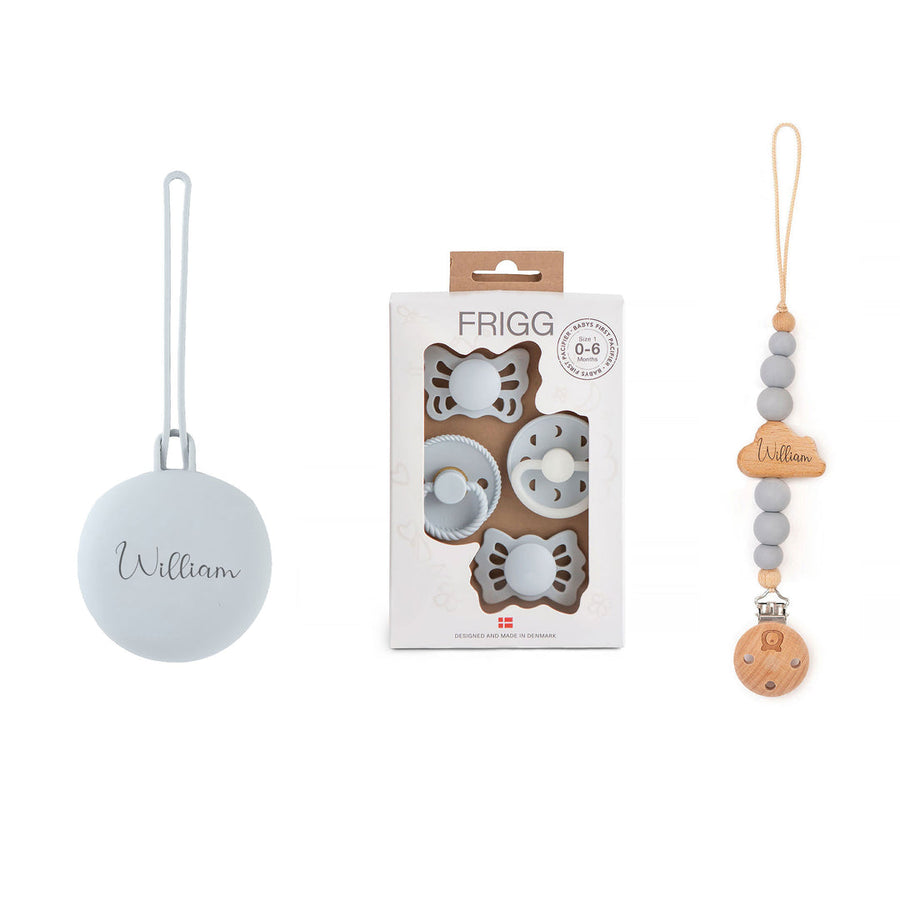 Powder Blue FRIGG Trial Collection Pacifiers & Holders Set by Just Børn sold by JBørn Baby Products Shop