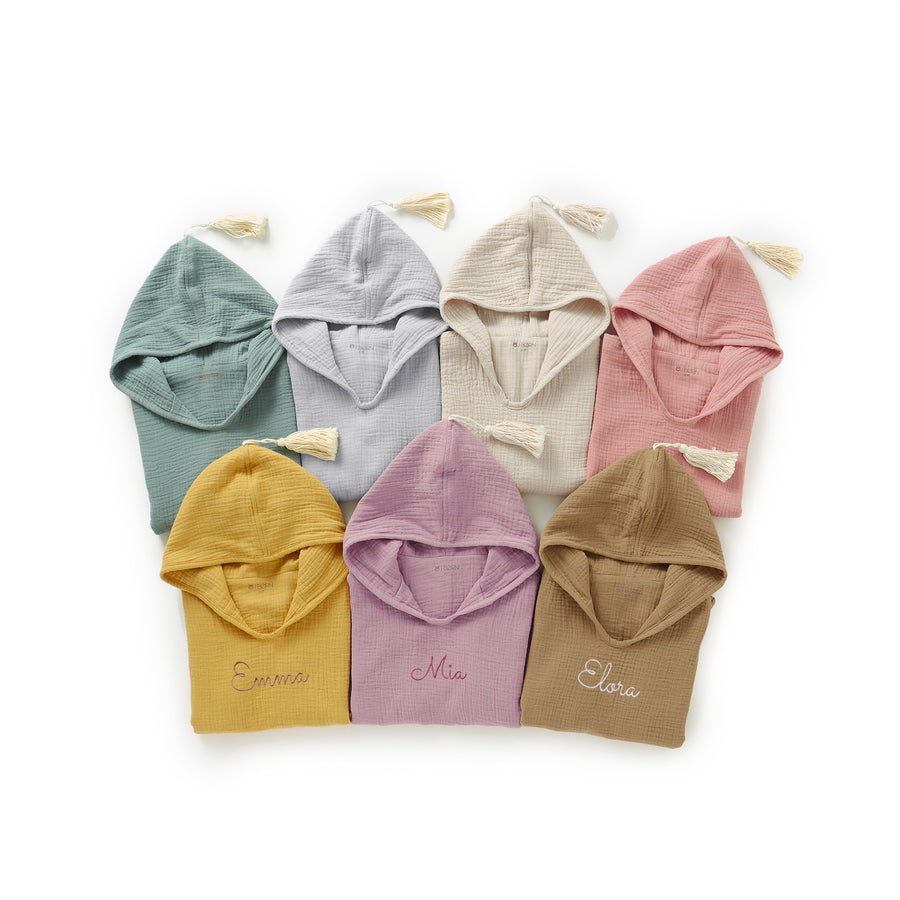 Muslin Cappuccino JBØRN Organic Cotton Muslin Hooded Poncho Towel | Personalisable by Just Børn sold by JBørn Baby Products Shop