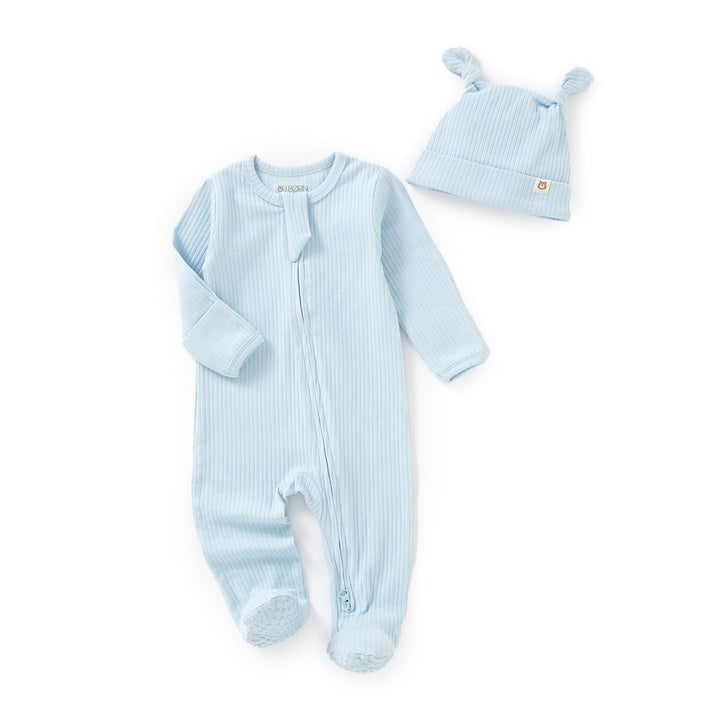 JBØRN Organic Cotton Ribbed Baby Sleep Suit and Hat - Personalisable Baby Products Sold and Personalised by JustBørn