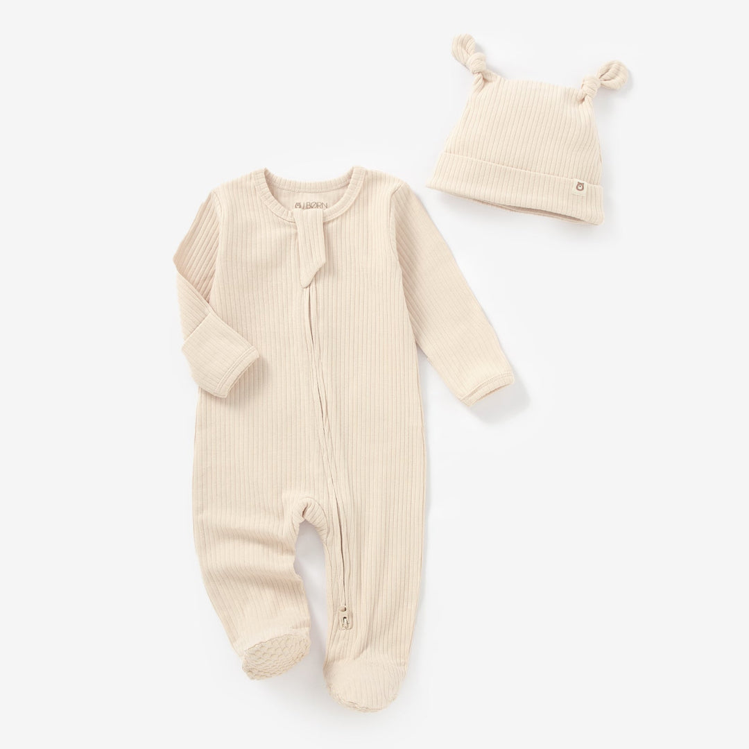 Ribbed Peach Cream JBØRN Organic Cotton Ribbed Baby Sleep Suit and Hat by Just Børn sold by JBørn Baby Products Shop