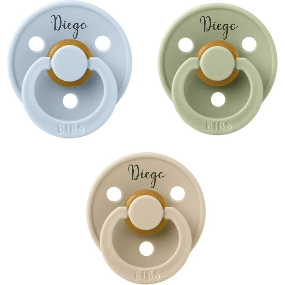 BIBS Colour Set of 3 Natural Rubber Latex Pacifiers | Personalisable in Baby Blue Sage Vanilla, sold by JBørn Baby Products Shop, Personalizable by JustBørn