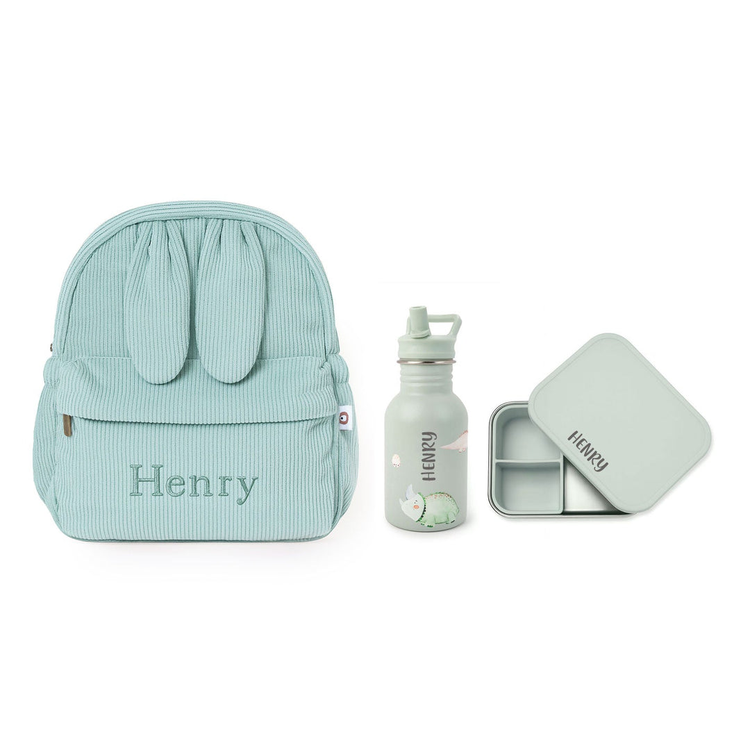 JBØRN Personalised Set | Backpack, Water Bottle & Lunch Box Set Seafoam - Personalisable Baby Products Sold and Personalised by JustBørn