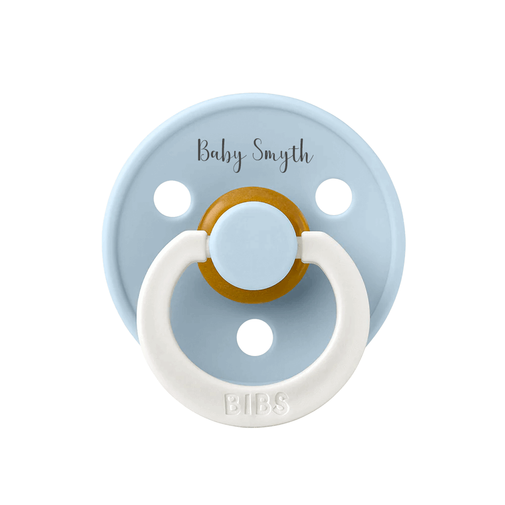 BIBS Colour Natural Rubber Latex Pacifiers (Size 1 & 2) | Personalised in Baby Blue Night Glow, sold by JBørn Baby Products Shop, Personalizable by JustBørn