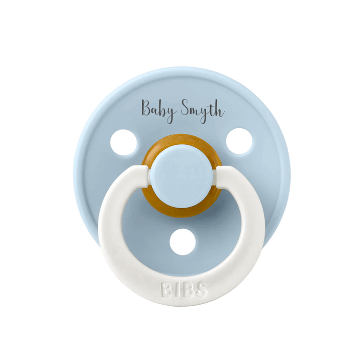 BIBS Colour Natural Rubber Latex Pacifiers (Size 1 & 2) | Personalised in Baby Blue Night Glow, sold by JBørn Baby Products Shop, Personalizable by JustBørn