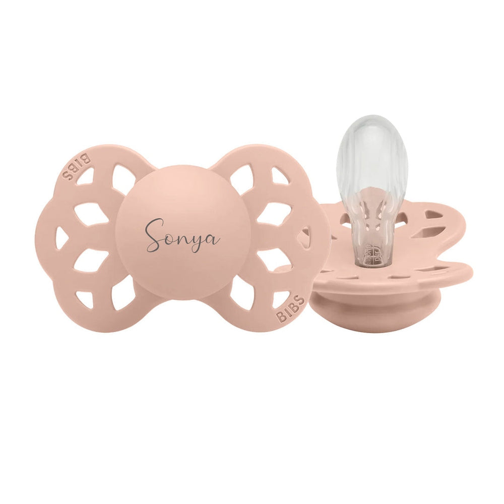BIBS Infinity Symmetrical Silicone Pacifiers | Personalised in Blush, sold by JBørn Baby Products Shop, Personalizable by JustBørn