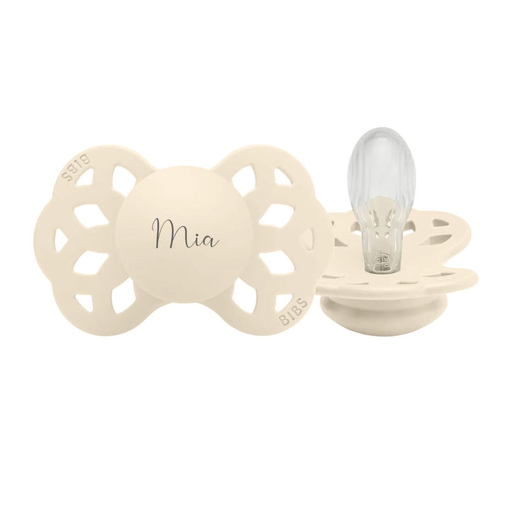BIBS Infinity Symmetrical Silicone Pacifiers | Personalised in Ivory, sold by JBørn Baby Products Shop, Personalizable by JustBørn