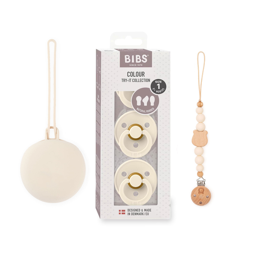 JBØRN x BIBS Baby Gift Set | Baby's First Pacifier Pack & Holders Set Ivory - Personalisable Baby Products Sold and Personalised by JustBørn