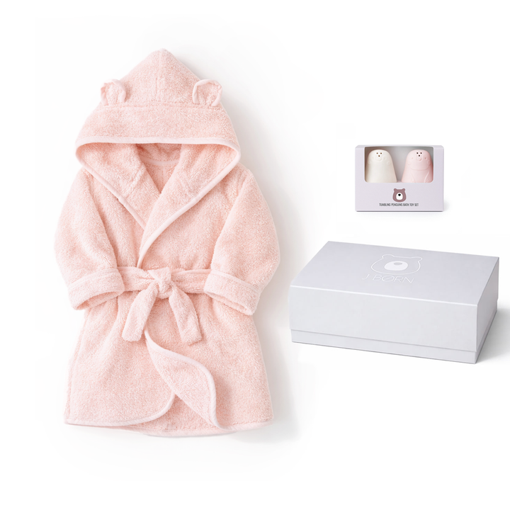 JBØRN Baby Gift Set | Organic Cotton Robe & Bath Toys Blossom Bathrobe & Bath Toys Gift Set - Personalisable Baby Products Sold and Personalised by JustBørn
