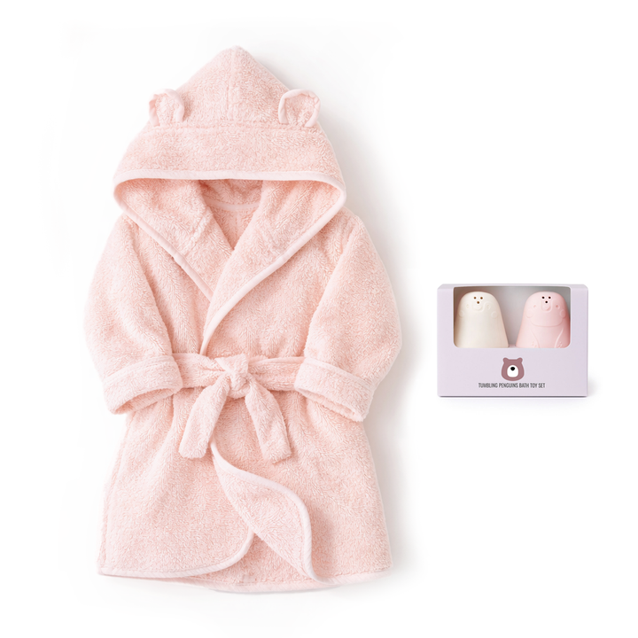 JBØRN Baby Gift Set | Organic Cotton Robe & Bath Toys Blossom Bathrobe & Bath Toys Gift Set - Personalisable Baby Products Sold and Personalised by JustBørn