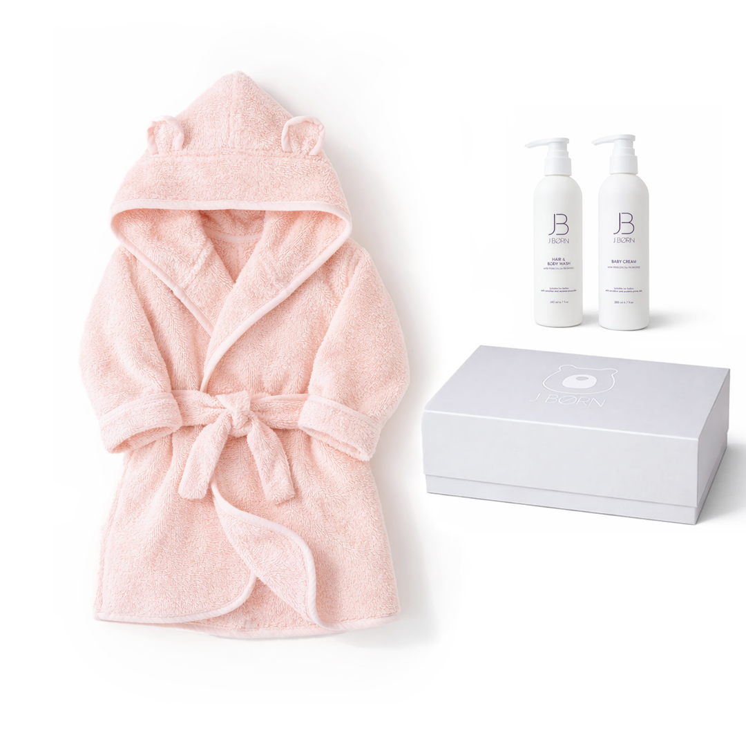 JBØRN Baby Gift Set | JBØRN Bath Robe & Skin Care Blossom Bathrobe & Skincare Gift Set - Personalisable Baby Products Sold and Personalised by JustBørn