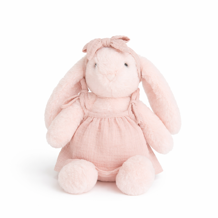 JBØRN Blossom Bunny Soft Toy with Personalised Outfit Blossom Cuddle Bunny in Blush Dress - Personalisable Baby Products Sold and Personalised by JustBørn