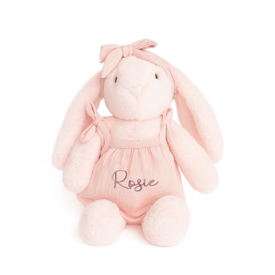 JBØRN Blossom Bunny Soft Toy with Personalised Outfit Blossom Cuddle Bunny in Blush Dress - Personalisable Baby Products Sold and Personalised by JustBørn