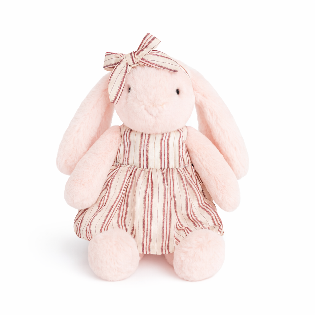 JBØRN Blossom Bunny Soft Toy with Personalised Outfit Blossom Cuddle Bunny in Striped Dress - Personalisable Baby Products Sold and Personalised by JustBørn
