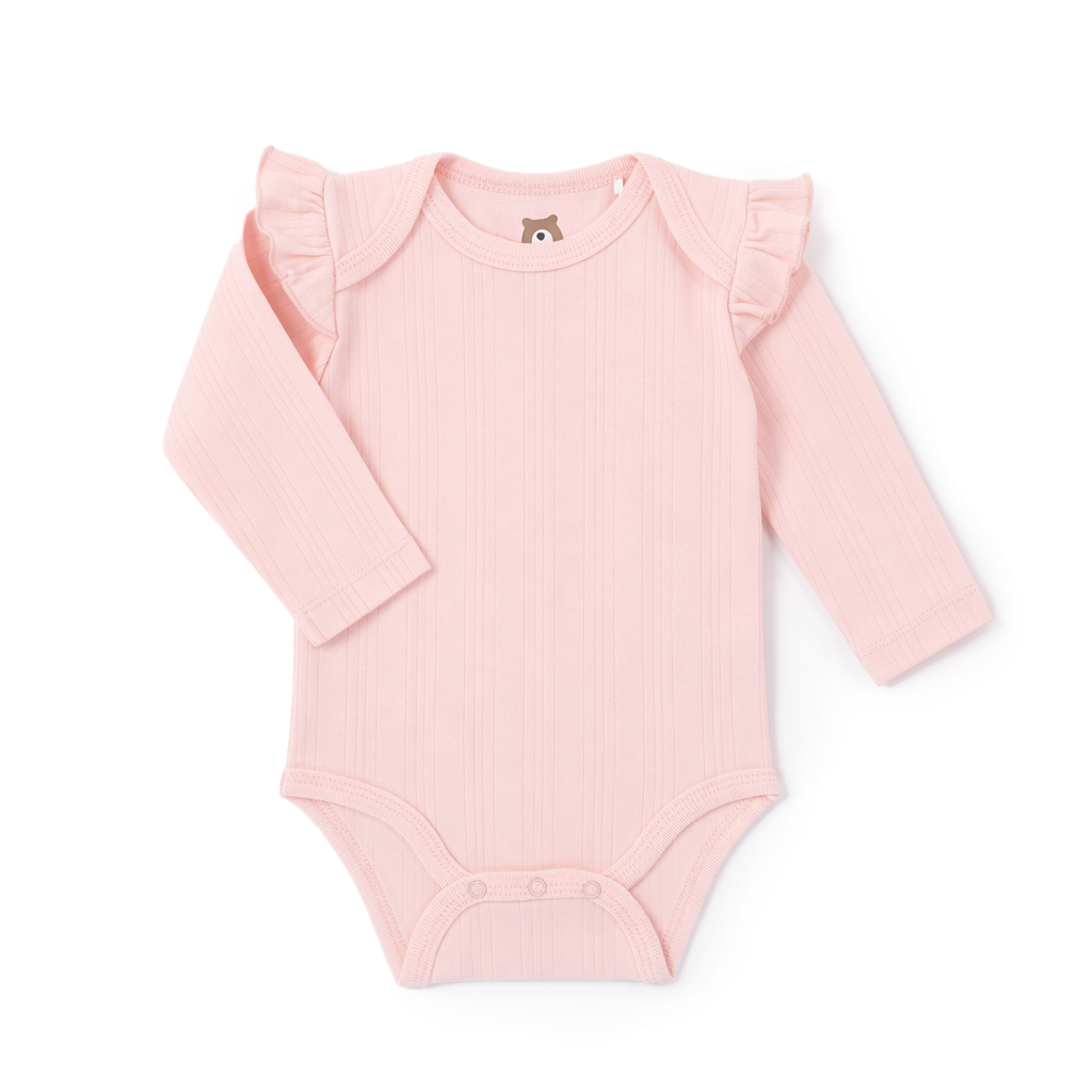 JBØRN Ribbed Bamboo Long Sleeve Bodysuit Blossom | Long Sleeve | Frill - Personalisable Baby Products Sold and Personalised by JustBørn