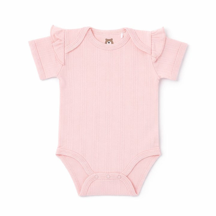 JBØRN Ribbed Bamboo Short Sleeve Bodysuit Blossom | Short Sleeve | Frill - Personalisable Baby Products Sold and Personalised by JustBørn