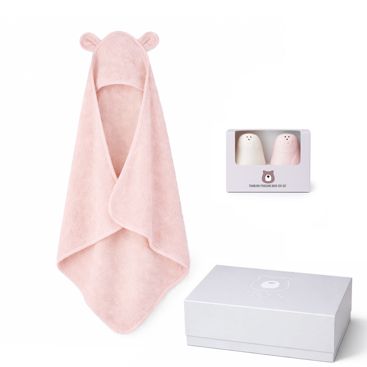 JBØRN Baby Gift Set | Organic Cotton Baby Hooded Towel & Bath Toys Blossom Set - Personalisable Baby Products Sold and Personalised by JustBørn