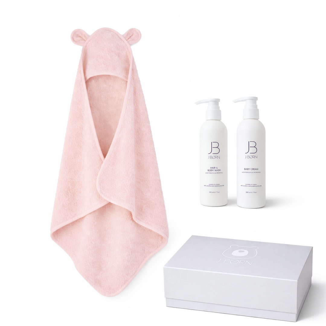 JBØRN Baby Care Gift Box | Organic Cotton Towel & Skin Care Set Blossom - Personalisable Baby Products Sold and Personalised by JustBørn