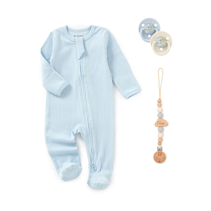 JBØRN Baby Boy Gift Set | Organic Cotton Lightweight Sleep Suit & Pacifiers Set - Personalisable Baby Products Sold and Personalised by JustBørn