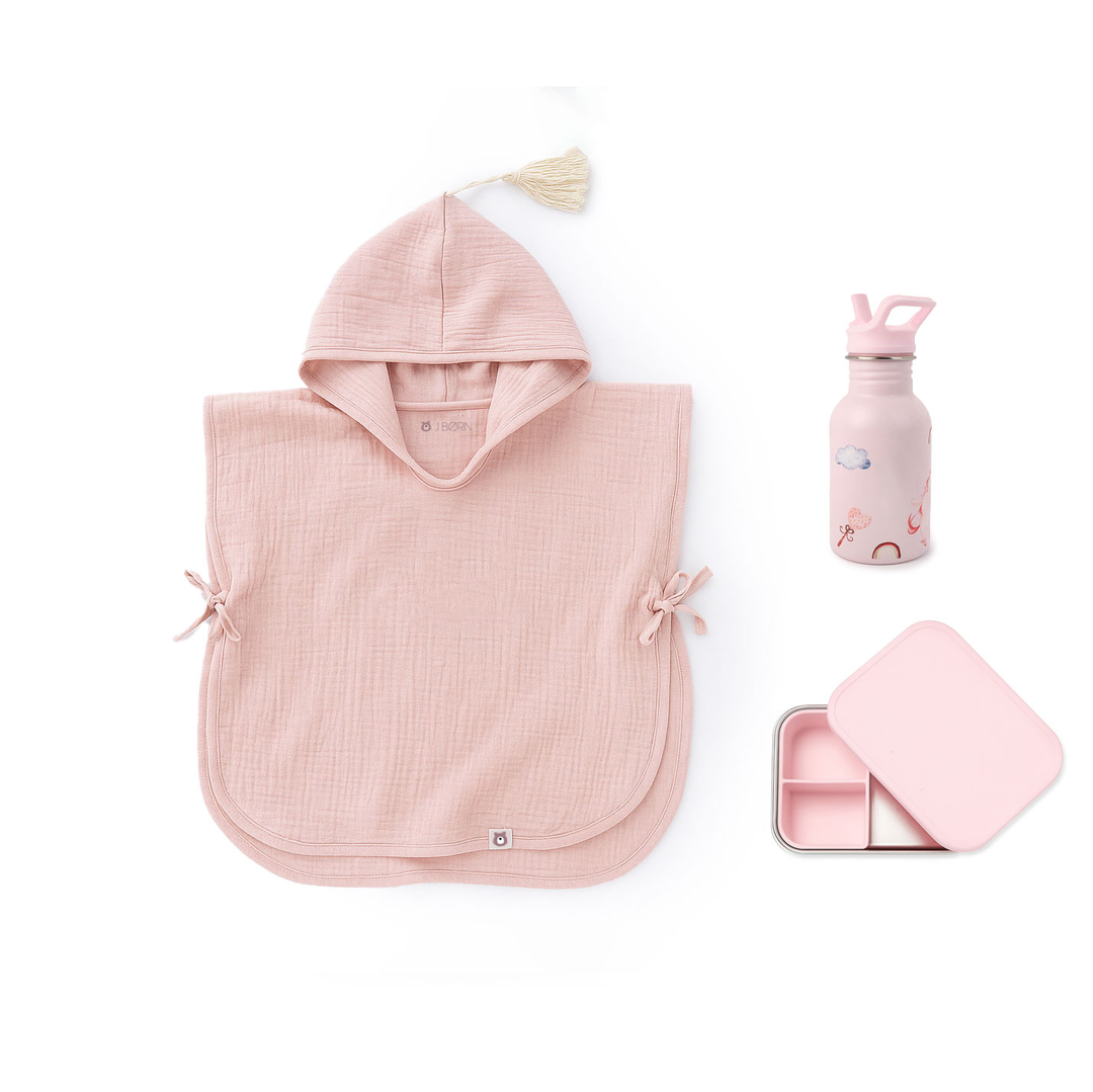 JBØRN Summer Set | Hooded Poncho + Water Bottle + Snack Box Blush Beach Set - Personalisable Baby Products Sold and Personalised by JustBørn