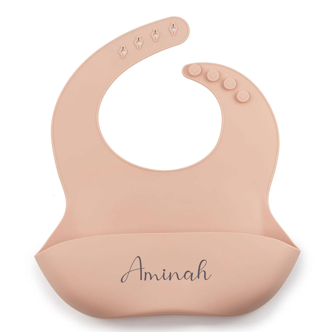 JBØRN Silicone Baby Feeding Bib | Weaning Essentials Blush Yes - Personalisable Baby Products Sold and Personalised by JustBørn