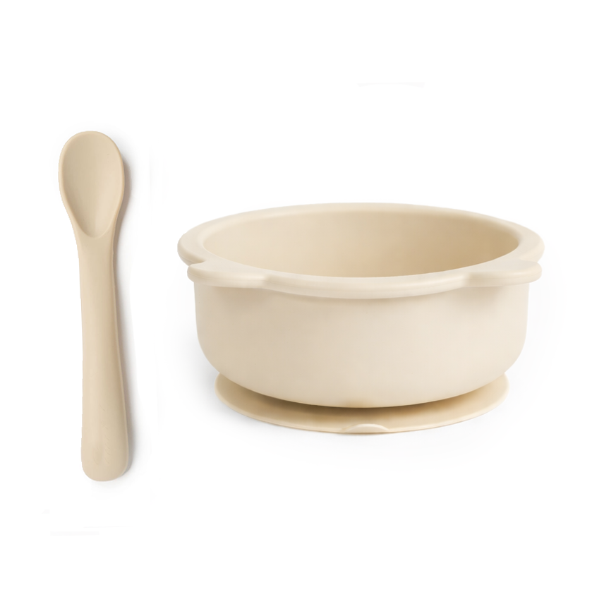 JBØRN Silicone Bowl and Spoon | Weaning Set | Personalise Vanilla - Personalisable Baby Products Sold and Personalised by JustBørn