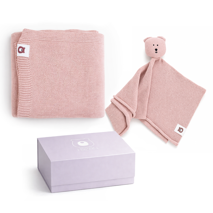JBØRN Baby Gift Set | Knitted Blanket & Comforter Blush Knitted Blankets Gift Set - Personalisable Baby Products Sold and Personalised by JustBørn