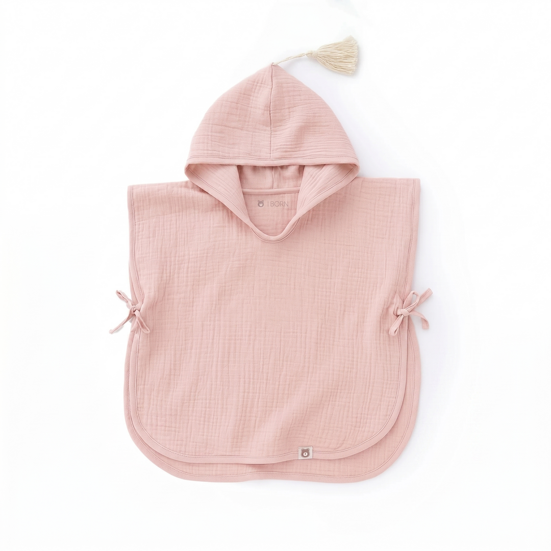 JBØRN Organic Cotton Muslin Hooded Poncho Towel Blush Muslin Poncho - Personalisable Baby Products Sold and Personalised by JustBørn