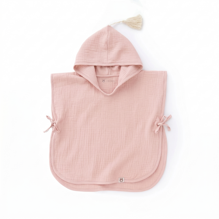 JBØRN Organic Cotton Muslin Hooded Poncho Towel Blush Muslin Poncho - Personalisable Baby Products Sold and Personalised by JustBørn