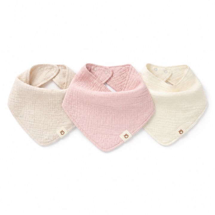 JBØRN Organic Cotton Muslin Dribble Bib Set | Pack of 3 Blush Sandstone Ivory - Personalisable Baby Products Sold and Personalised by JustBørn