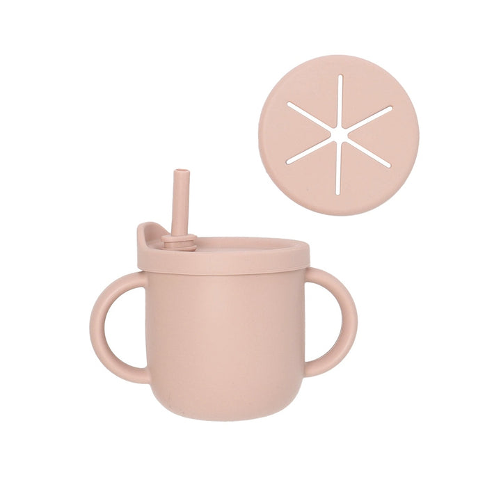 JBØRN Silicone Cup with Straw & Snack Lid | Personalisable in Blush, sold by JBørn Baby Products Shop, Personalizable by JustBørn