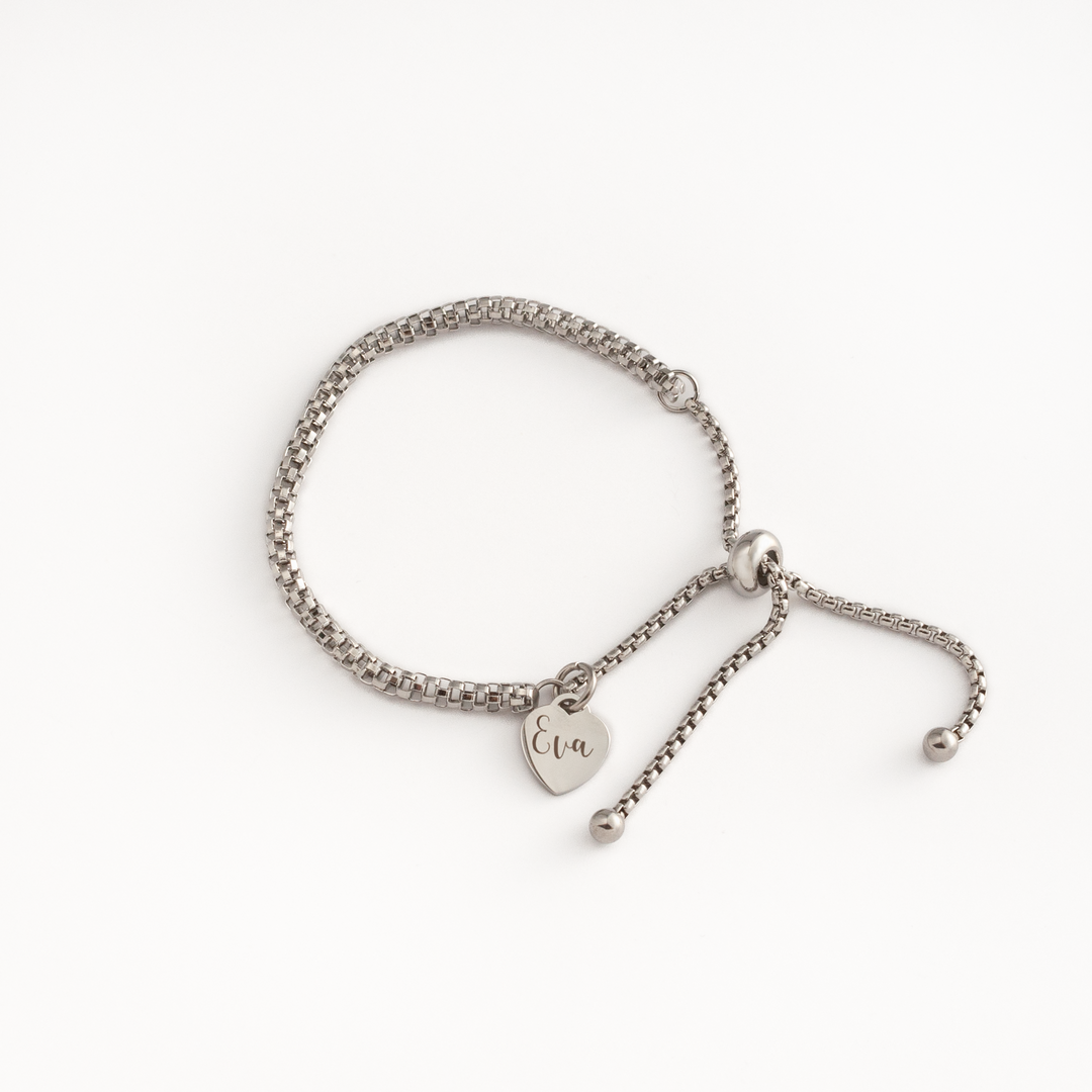 JBØRN Slider Bracelet with Heart Pendant | Personalisable in Silver, sold by JBørn Baby Products Shop, Personalizable by JustBørn
