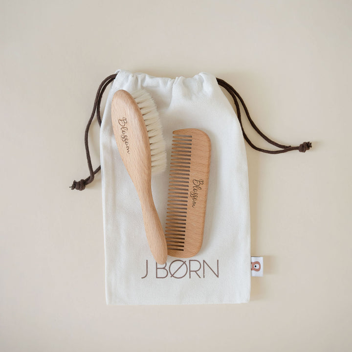 JBØRN Natural Beechwood Hairbrush & Comb Set - Personalisable Baby Products Sold and Personalised by JustBørn