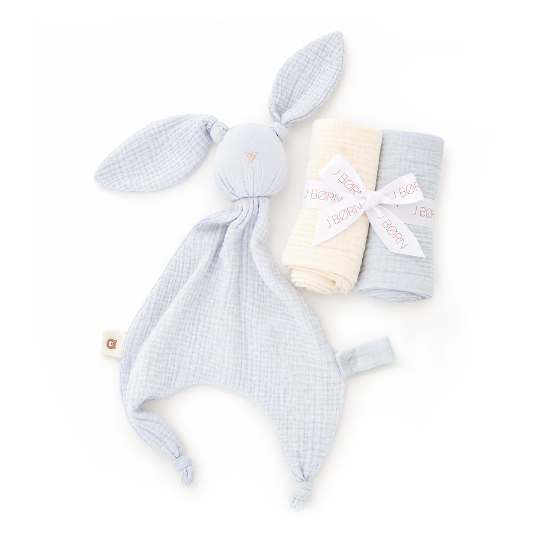 JBØRN Organic Cotton Bunny Comforter & Muslin Cloths Set
