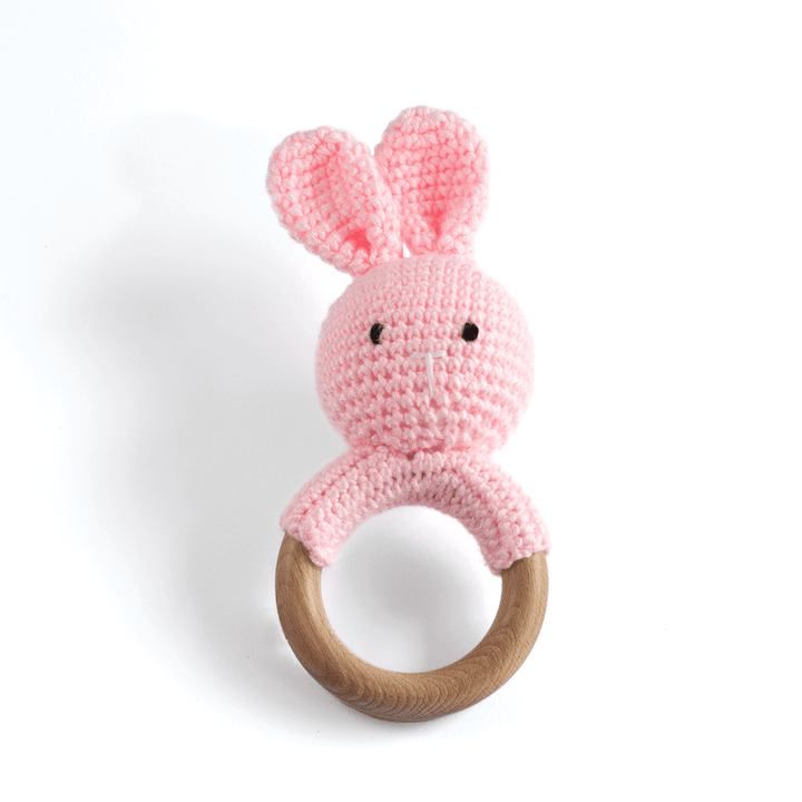 JBØRN Crochet Bunny Baby Rattle Toy | Personalisable in Baby Pink Bunny, sold by JBørn Baby Products Shop, Personalizable by JustBørn