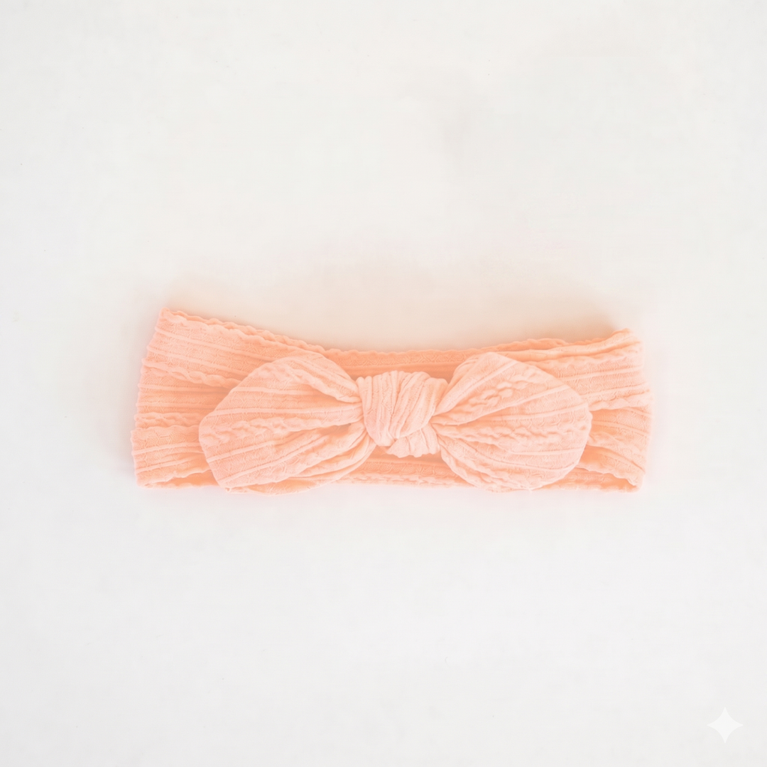 JBØRN Baby Girl Bow Cable Knit Headbands Cable Knit Pretty in Peach - Personalisable Baby Products Sold and Personalised by JustBørn