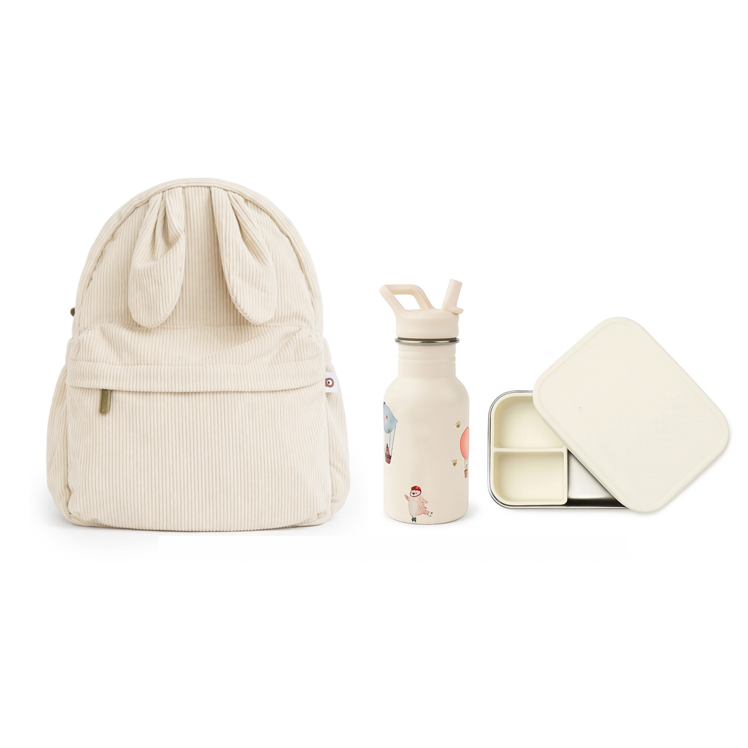 JBØRN Toddler Travel Bundle | Backpack, Water Bottle & Lunch Box Set Cream Travel Bundle - Personalisable Baby Products Sold and Personalised by JustBørn