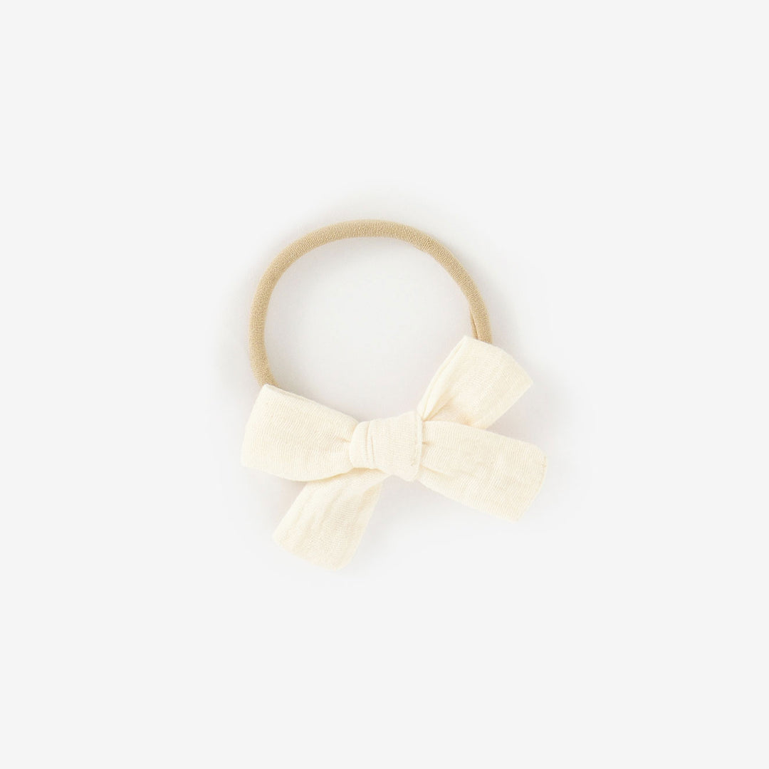 JBØRN Organic Cotton Muslin Baby Bow Headband in Muslin Ivory, sold by JBørn Baby Products Shop, Personalizable by JustBørn