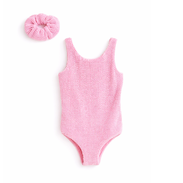 JBØRN Baby Girl Classic Crinkle Swimsuit Crinkle Baby Pink Swimsuit - Personalisable Baby Products Sold and Personalised by JustBørn