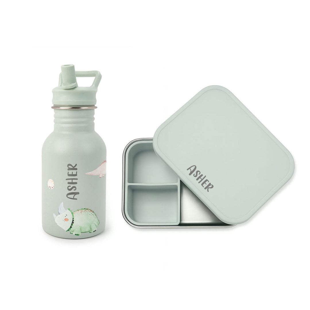JBØRN Kids Gift Box | Personalised Water Bottle & Lunch Box Set Dinosaurs No Gift Box - Personalisable Baby Products Sold and Personalised by JustBørn